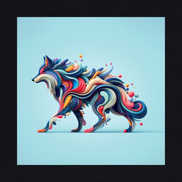 a wolf, minimalistic colorful organic forms, energy, assembled, layered, depth, alive vibrant, 3D, abstract, on a light blue background by blue-koala